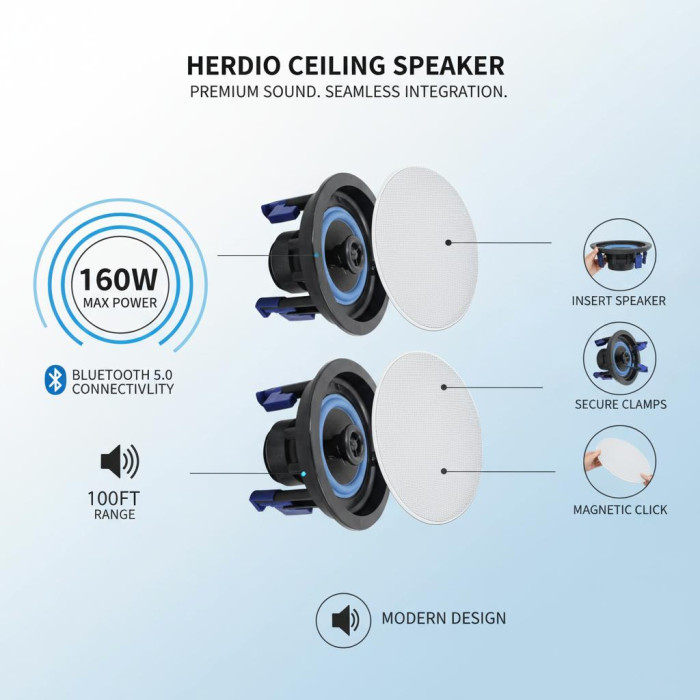 Herdio 4" 2-Way In-Wall/In-Ceiling Speakers 4pcs